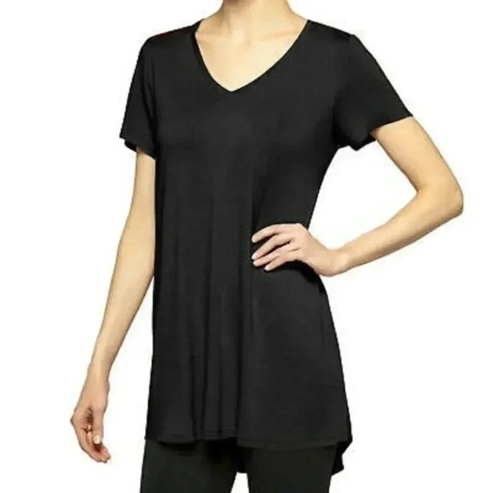 Utopia by Hue Black V-Neck Soft Stretch Short Sleeve T-Shirt S